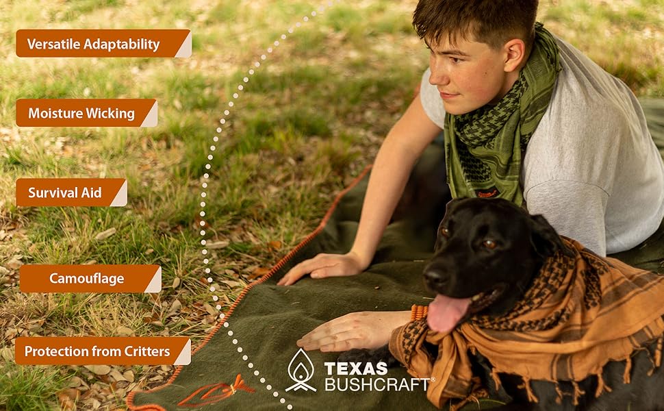 Texas Buhscraft, Bushcraft, Camping, Camping Gears, Scarf, Shemagh, Kiffeyeh, Cloth. Hiking